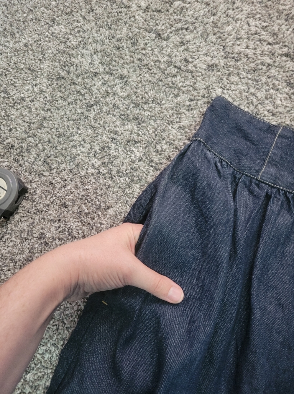 High-Waist Dark Denim Button-Front Skirt - Navy - Picture 8 of 15
